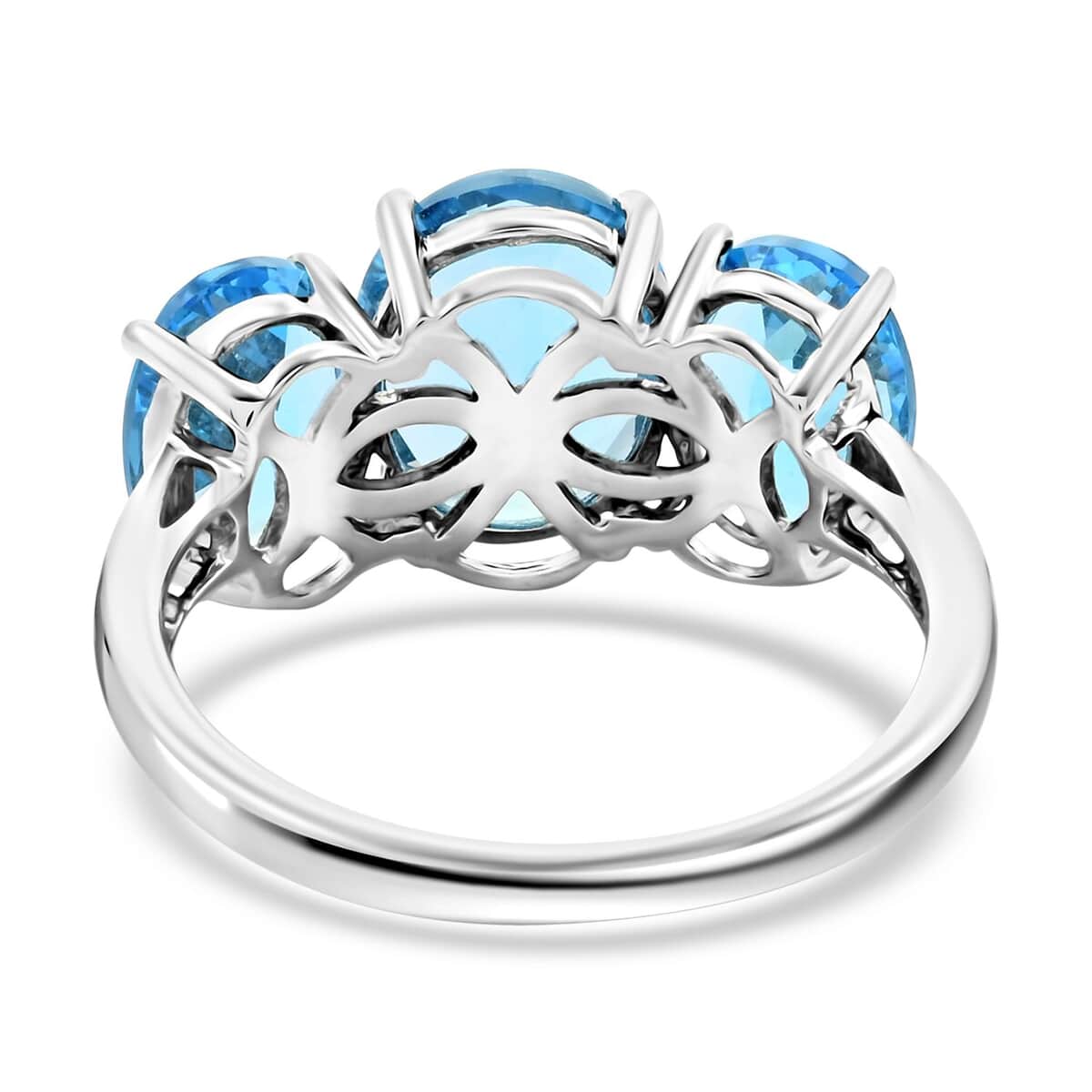 Premium Swiss Blue Topaz 3 Stone Ring in Platinum Over Sterling Silver (Size 10.0) 8.50 ctw image number 4