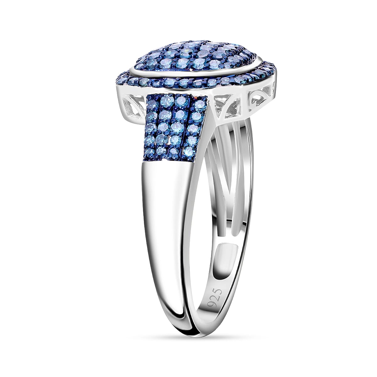 Blue Diamond 1.01 ctw Ring in Platinum Over Sterling Silver (Size 6.5)