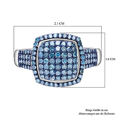 Blue Diamond 1.01 ctw Ring in Platinum Over Sterling Silver (Size 6.5)