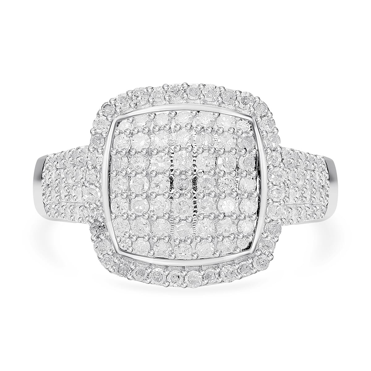 White Diamond 1.01 ctw Ring in Platinum Over Sterling Silver (Size 6.5)