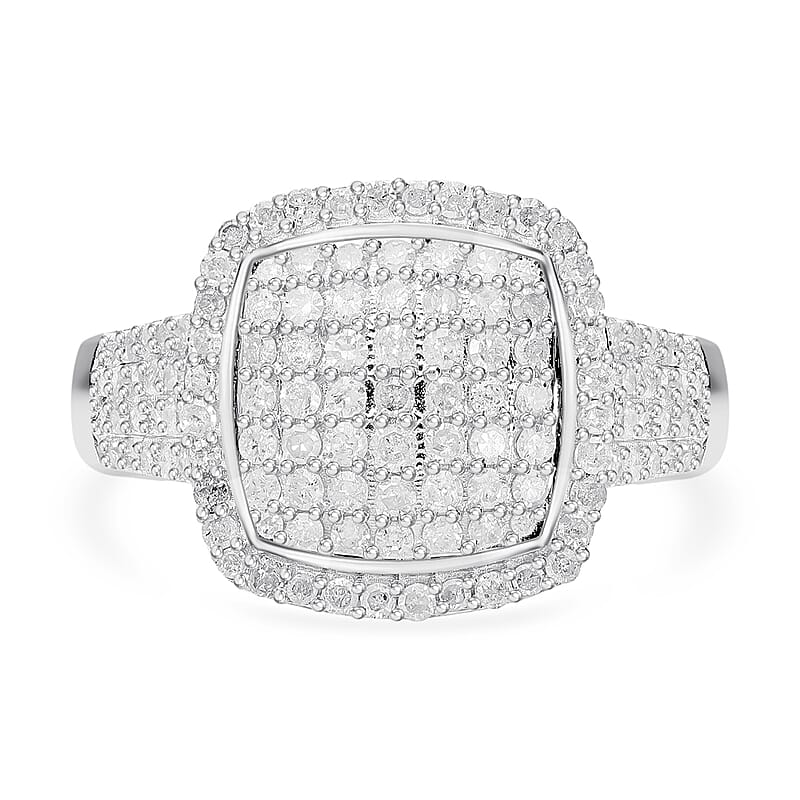 White Diamond 1.01 ctw Ring in Platinum Over Sterling Silver (Size 6.5)