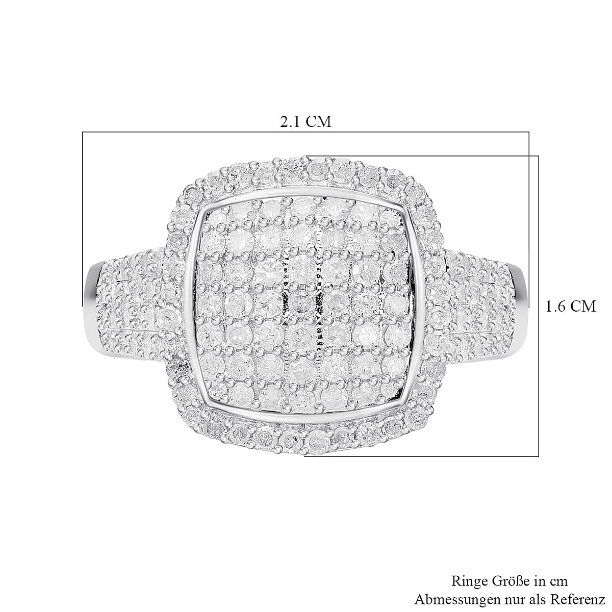 White Diamond 1.01 ctw Ring in Platinum Over Sterling Silver (Size 6.5)