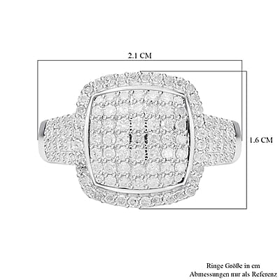 White Diamond 1.01 ctw Ring in Platinum Over Sterling Silver (Size 6.5)