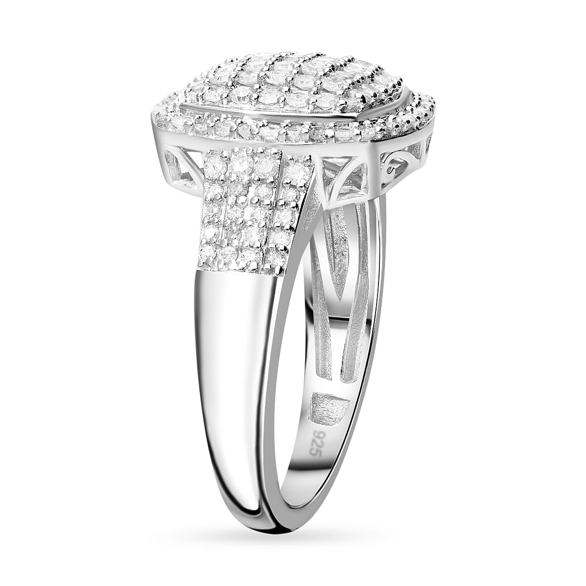 White Diamond 1.01 ctw Ring in Platinum Over Sterling Silver (Size 6.5)