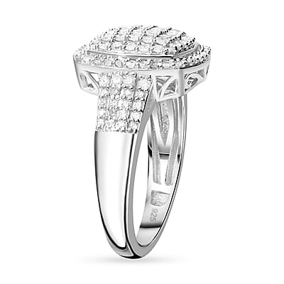 White Diamond 1.01 ctw Ring in Platinum Over Sterling Silver (Size 6.5)