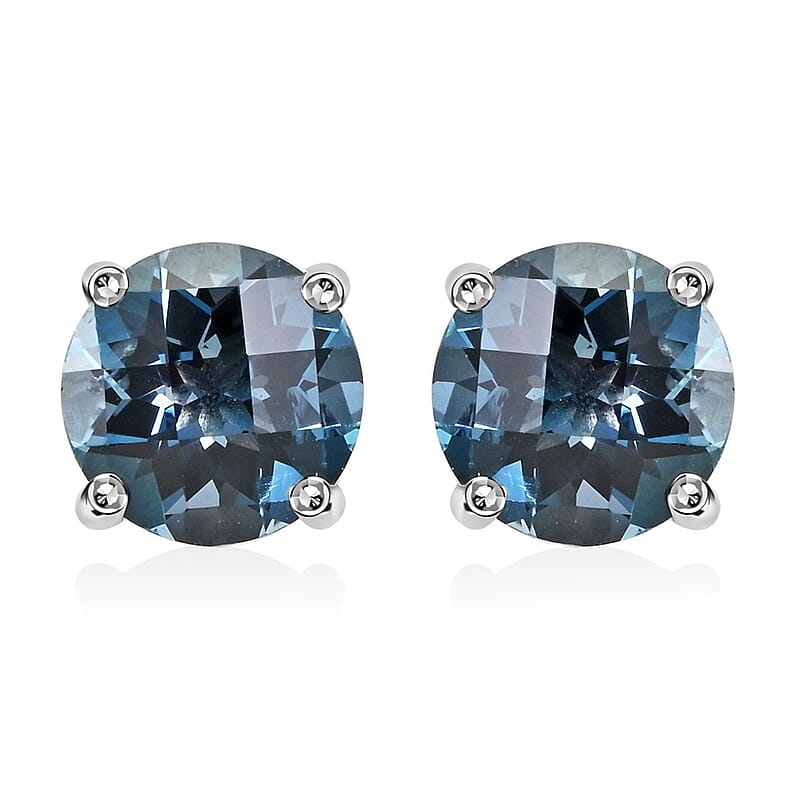 London Blue Topaz 5.00 ctw Solitaire Stud Earrings in Platinum Over Sterling Silver