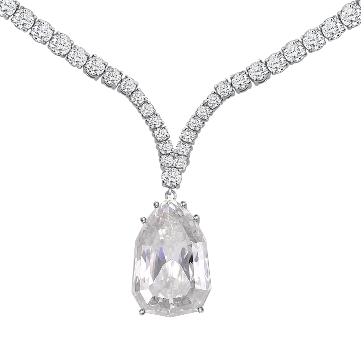 Moissanite Drop Necklace 18 Inches in Rhodium Over Sterling Silver 100.40 ctw image number 0