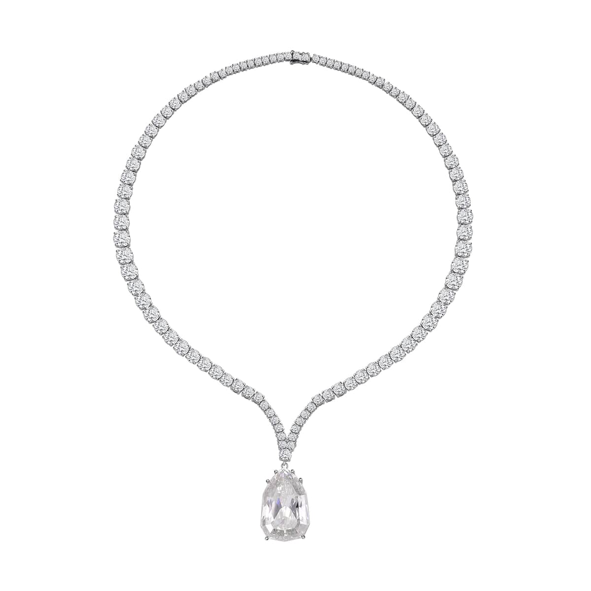 Moissanite Drop Necklace 18 Inches in Rhodium Over Sterling Silver 100.40 ctw image number 3