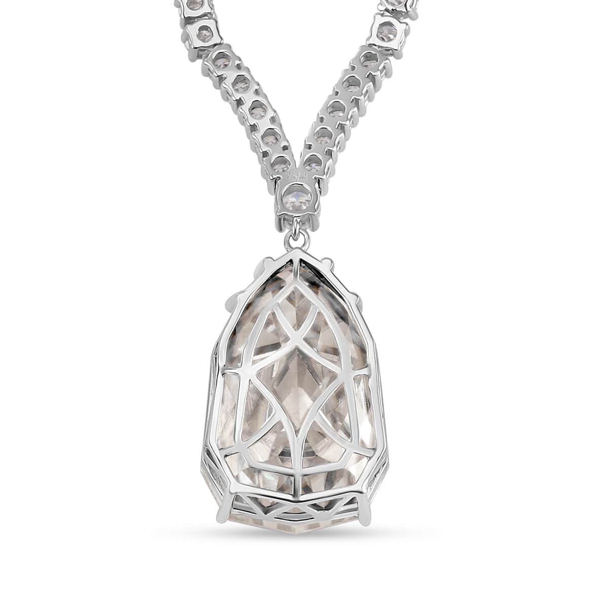 Moissanite (Fancy 30x20mm) Drop Necklace (18 Inches) in Rhodium Over Sterling Silver 100.40 ctw image number 5