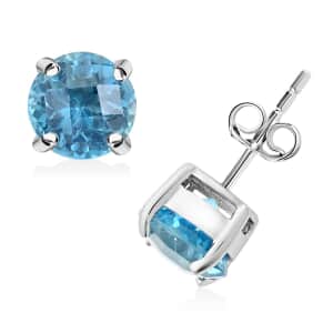 Premium Swiss Blue Topaz Solitaire Stud Earrings in Platinum Over Sterling Silver 5.00 ctw