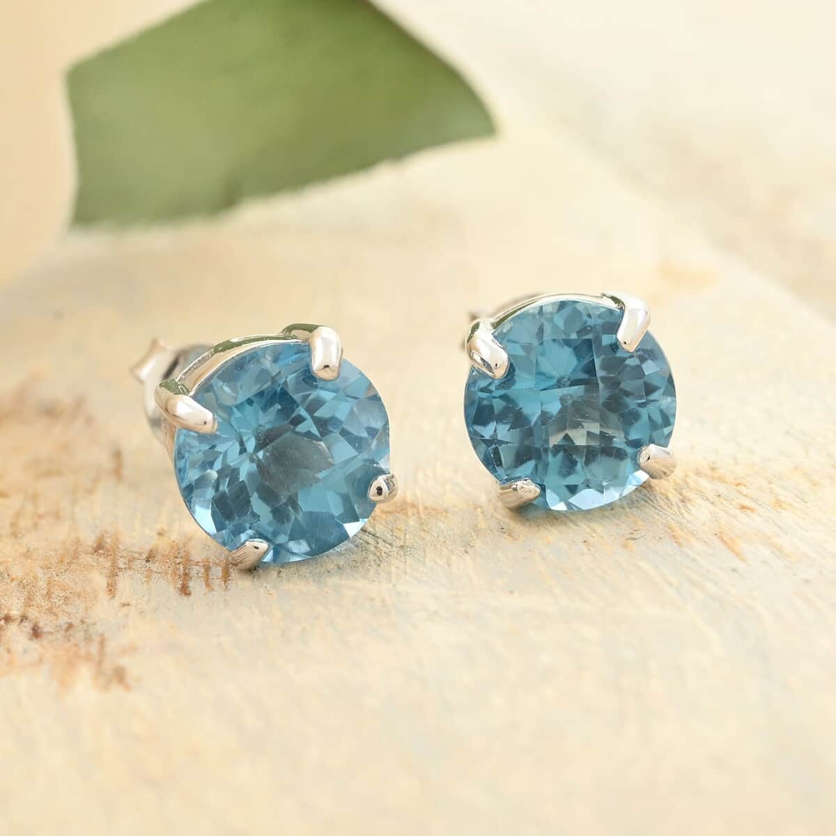 Premium Swiss Blue Topaz Solitaire Stud Earrings in Platinum Over Sterling Silver 5.00 ctw image number 1