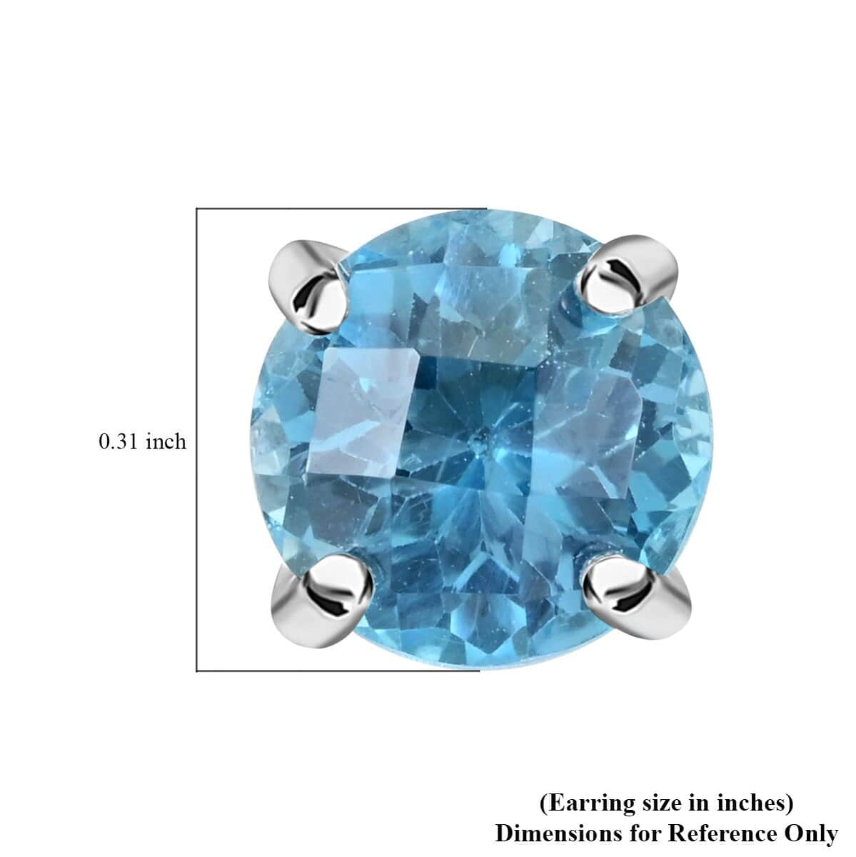 Premium Swiss Blue Topaz Solitaire Stud Earrings in Platinum Over Sterling Silver 5.00 ctw image number 4