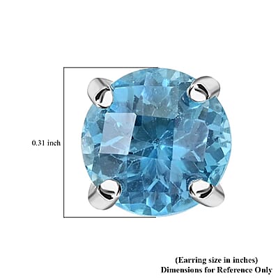 Premium Swiss Blue Topaz Solitaire Stud Earrings in Platinum Over Sterling Silver 5.00 ctw