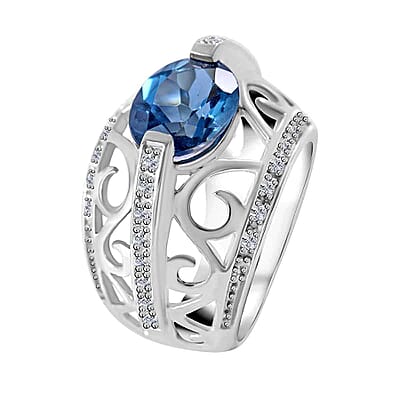 Premium London Blue Topaz and White Zircon Ring in Platinum Over Sterling Silver (Size 10.0) 5.15 ctw