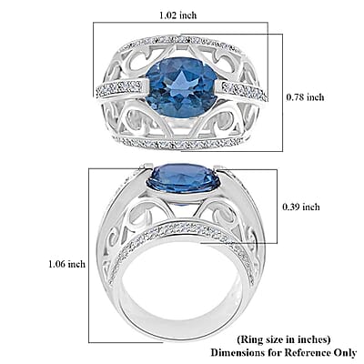 Premium London Blue Topaz and White Zircon Ring in Platinum Over Sterling Silver (Size 10.0) 5.15 ctw