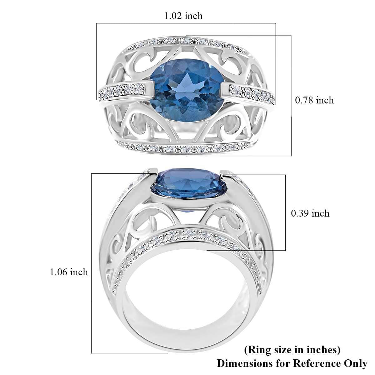 Premium London Blue Topaz and White Zircon Ring in Platinum Over Sterling Silver (Size 7.0) 5.15 ctw image number 4