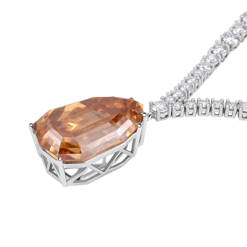 D'Joy Champagne and White Moissanite Drop Necklace 18 Inches in Rhodium Over Sterling Silver 99.65 ctw