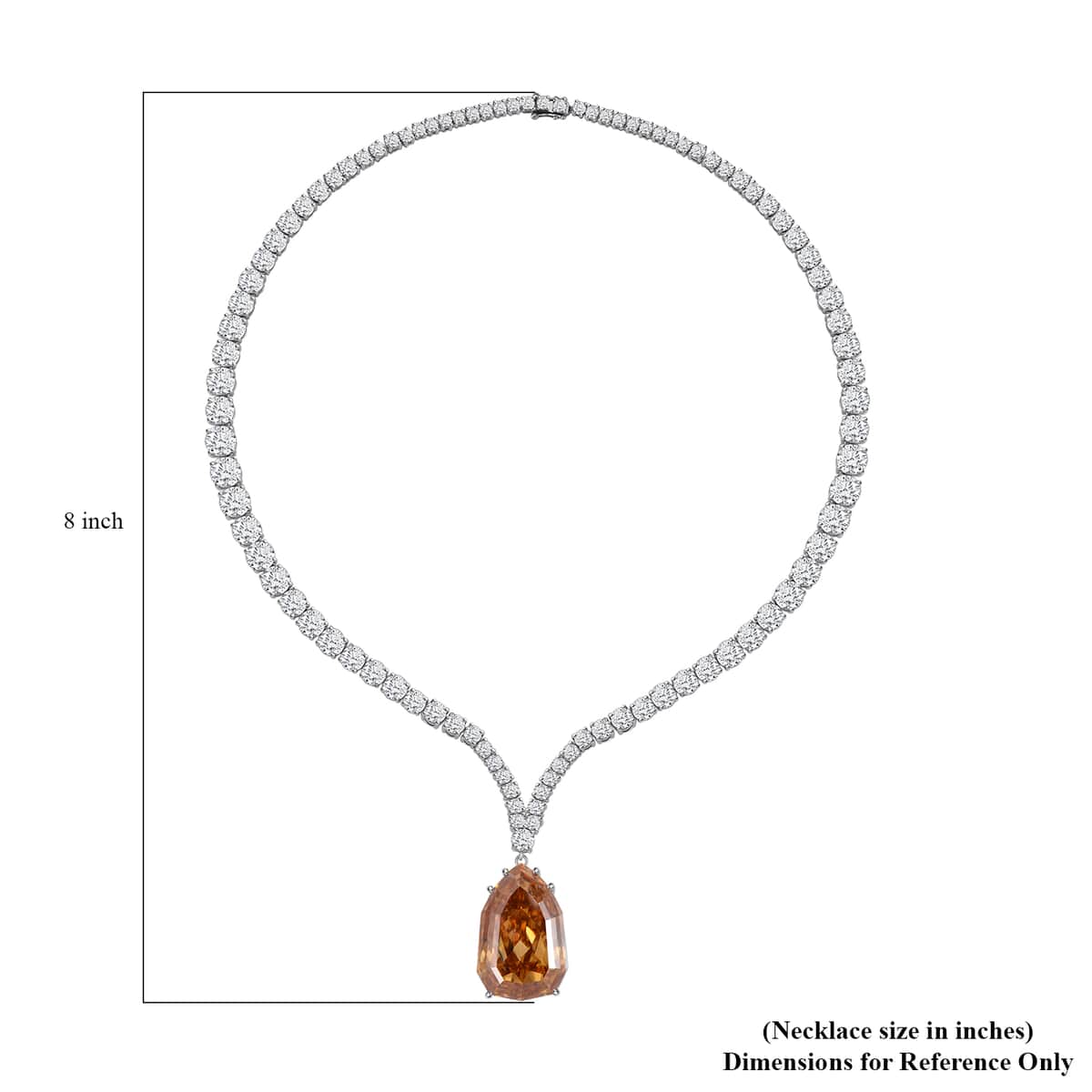 Champagne and White Moissanite Drop Necklace 18 Inches in Rhodium Over Sterling Silver 99.65 ctw image number 7