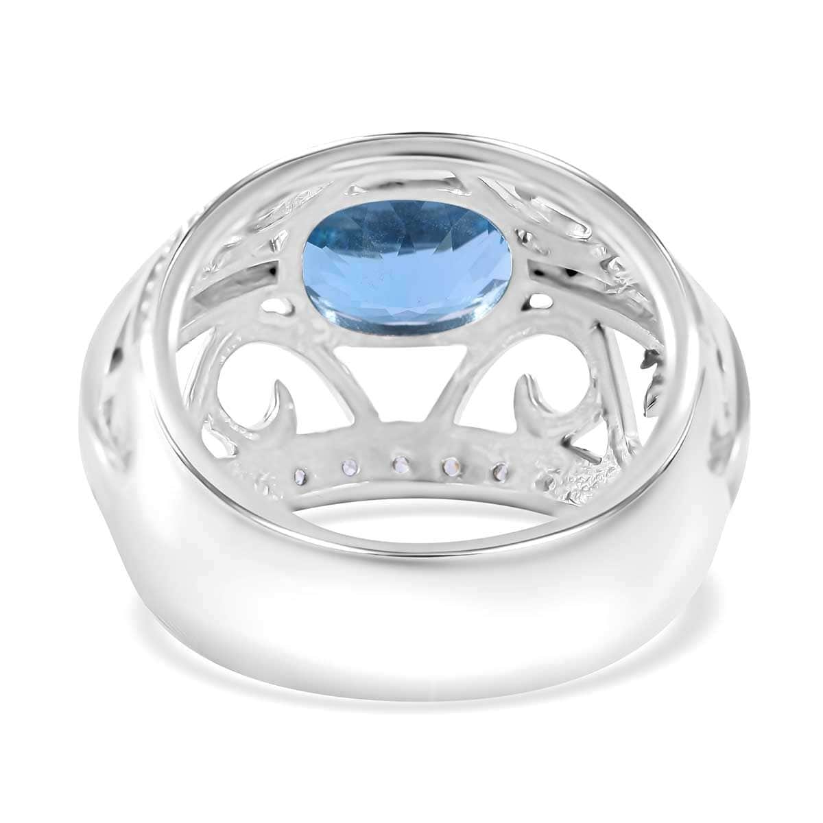 Premium Swiss Blue Topaz and White Zircon Ring in Platinum Over Sterling Silver (Size 6.0) 5.15 ctw image number 3