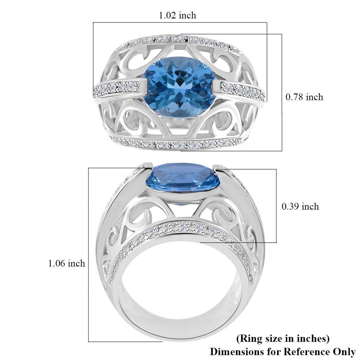 Premium Swiss Blue Topaz and White Zircon Ring in Platinum Over Sterling Silver (Size 6.0) 5.15 ctw image number 4