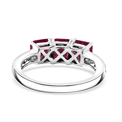 Premium Niassa Ruby (FF) and White Zircon Trinity Ring in Platinum Over Sterling Silver (Size 10.0) 3.15 ctw