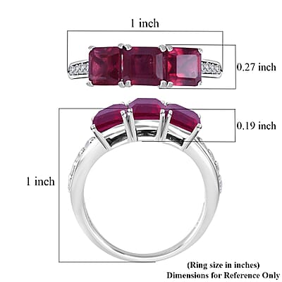 Premium Niassa Ruby (FF) and White Zircon Trinity Ring in Platinum Over Sterling Silver (Size 10.0) 3.15 ctw