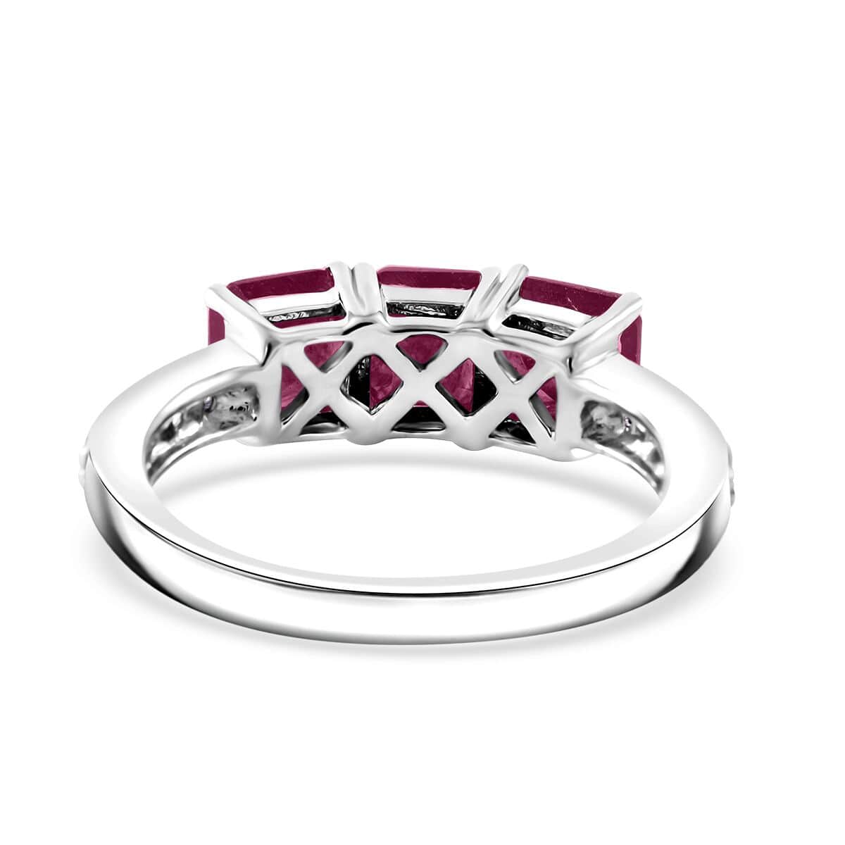 Premium Niassa Ruby (FF), White Zircon Ring in Platinum Over Sterling Silver (Size 10.0) 3.15 ctw image number 3
