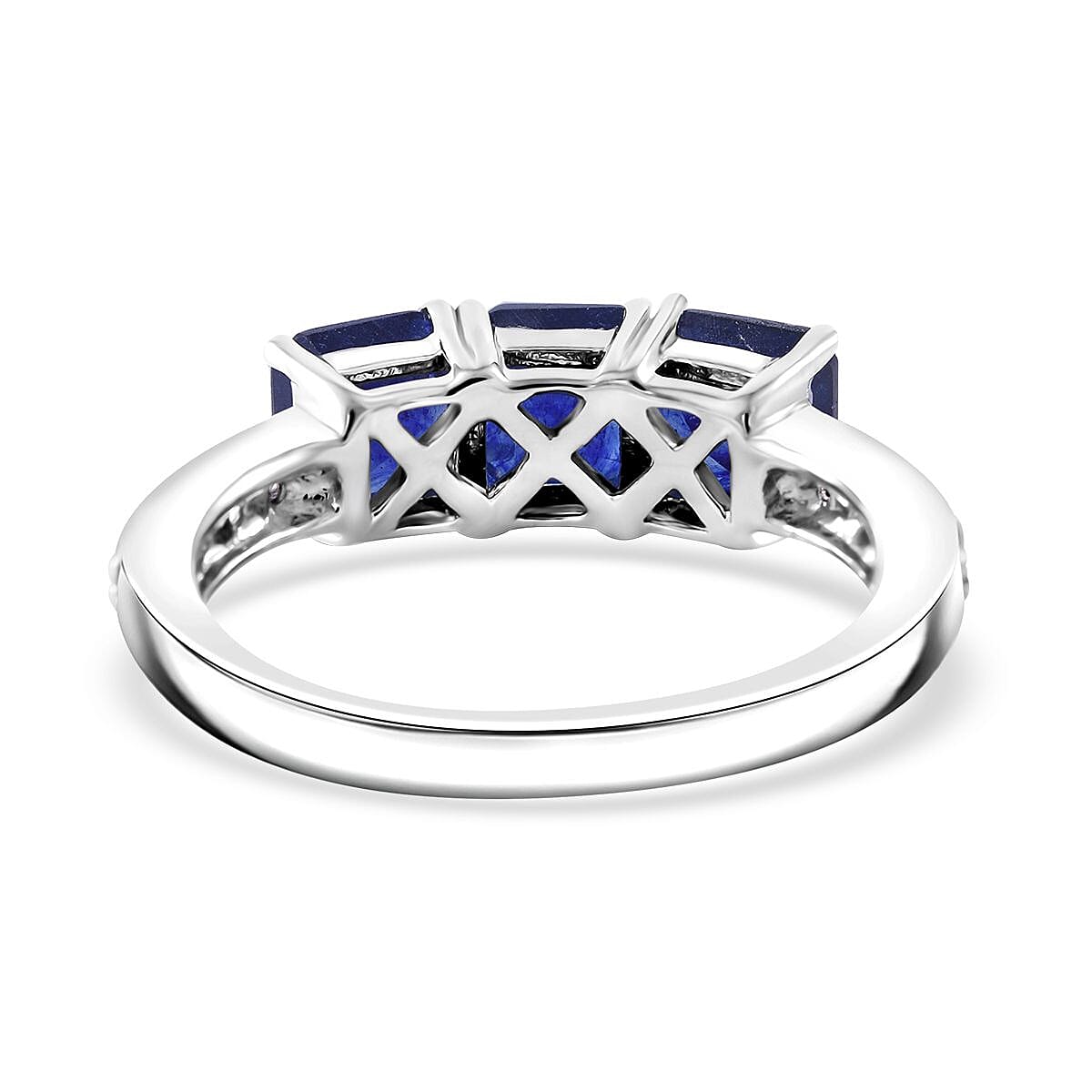 Premium Masoala Sapphire (D) and White Zircon Trinity Ring in Platinum Over Sterling Silver (Size 5.0) 3.15 ctw image number 3
