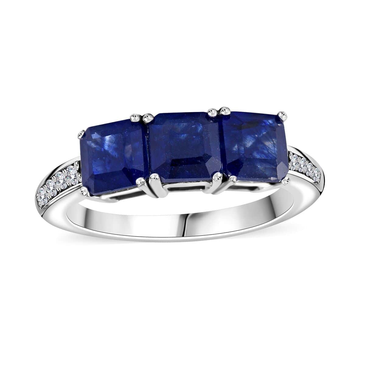 Premium Masoala Sapphire (D) and White Zircon Trinity Ring in Platinum Over Sterling Silver (Size 7.0) 3.15 ctw image number 0