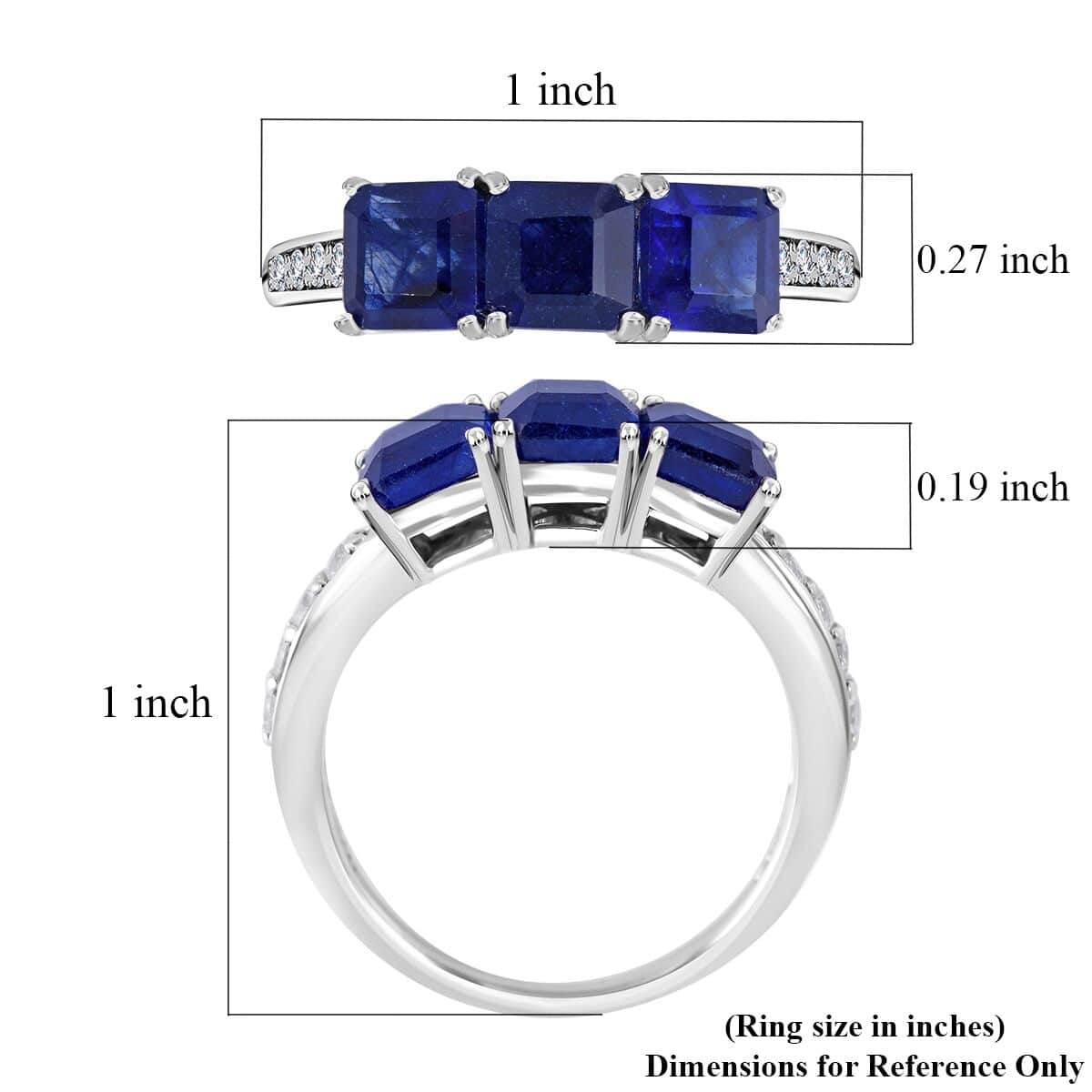 Premium Masoala Sapphire (D) and White Zircon Trinity Ring in Platinum Over Sterling Silver (Size 7.0) 3.15 ctw image number 4