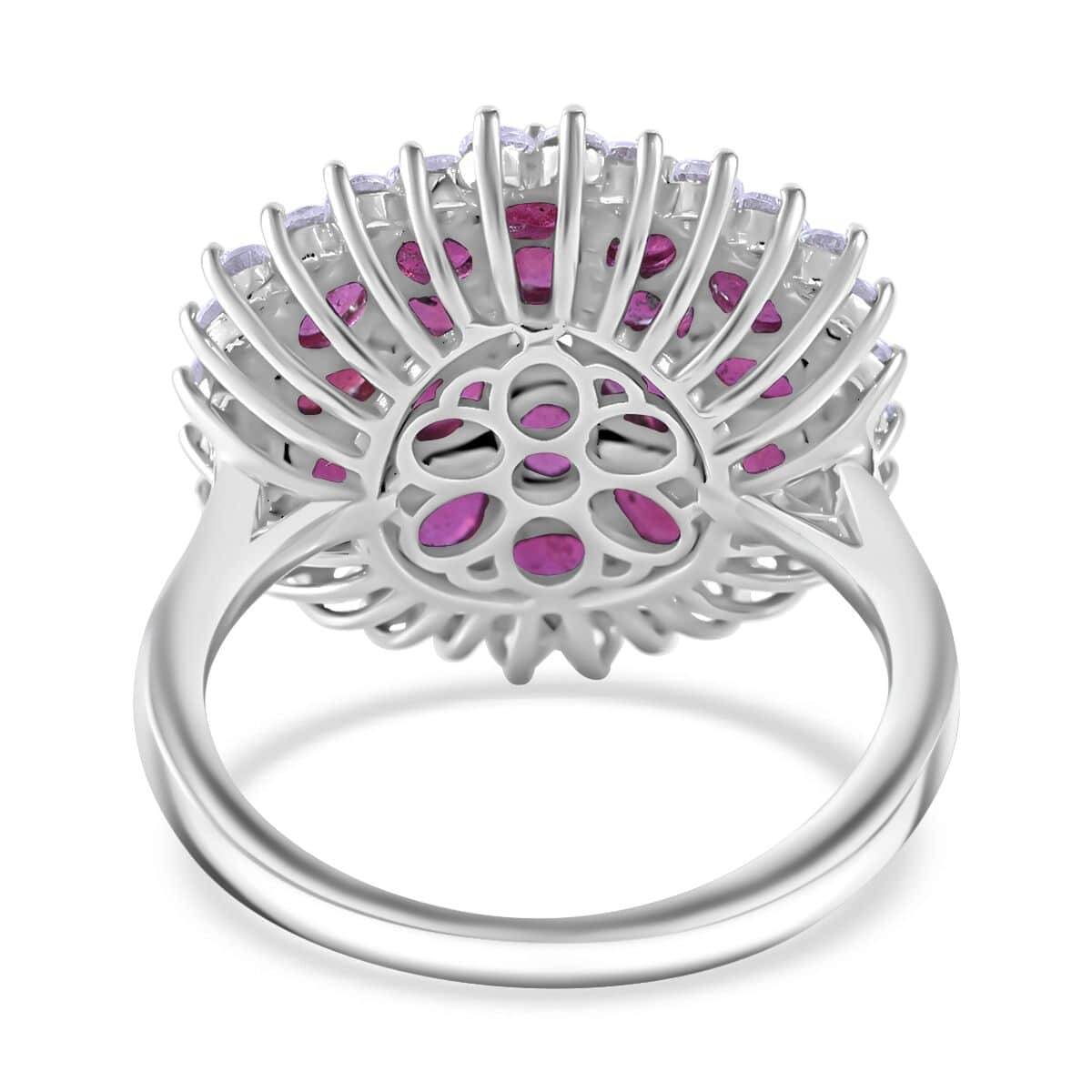 Niassa Ruby (FF) and White Zircon Floral Spray Ring in Platinum Over Sterling Silver (Size 10.0) 6.10 ctw image number 3