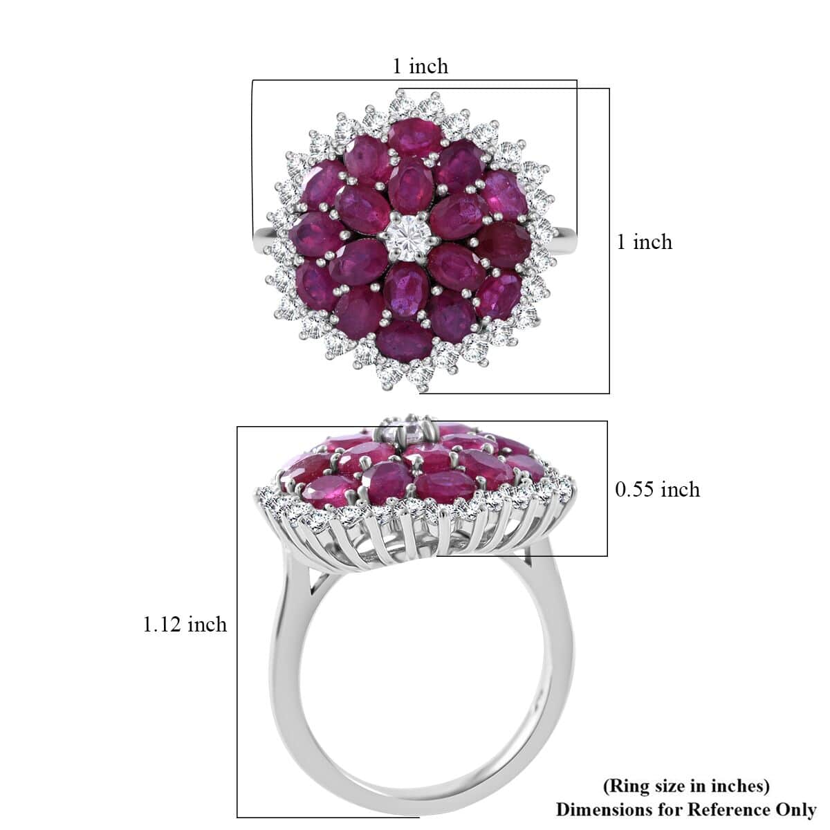 Niassa Ruby (FF) and White Zircon Floral Spray Ring in Platinum Over Sterling Silver 6.10 ctw image number 4