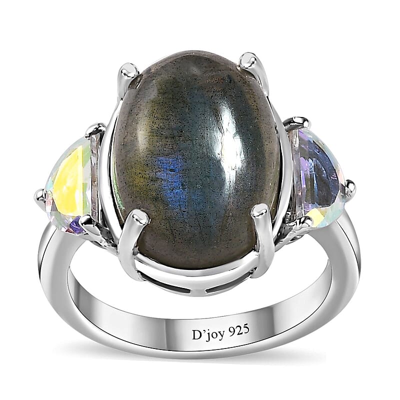 Malagasy Labradorite and Mercury Mystic Topaz Ring in Platinum Over Sterling Silver (Size 10.0) 7.50 ctw