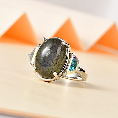 Malagasy Labradorite and Mercury Mystic Topaz Ring in Platinum Over Sterling Silver (Size 10.0) 7.50 ctw