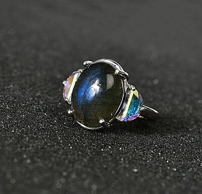 Malagasy Labradorite and Mercury Mystic Topaz Ring in Platinum Over Sterling Silver (Size 10.0) 7.50 ctw