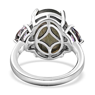 Malagasy Labradorite and Mercury Mystic Topaz Ring in Platinum Over Sterling Silver (Size 10.0) 7.50 ctw