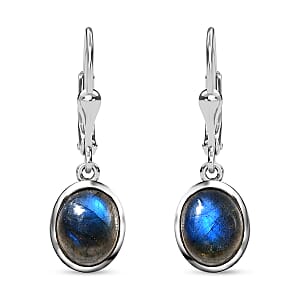 Malagasy Labradorite Solitaire Lever Back Earrings in Platinum Over Sterling Silver 6.75 ctw