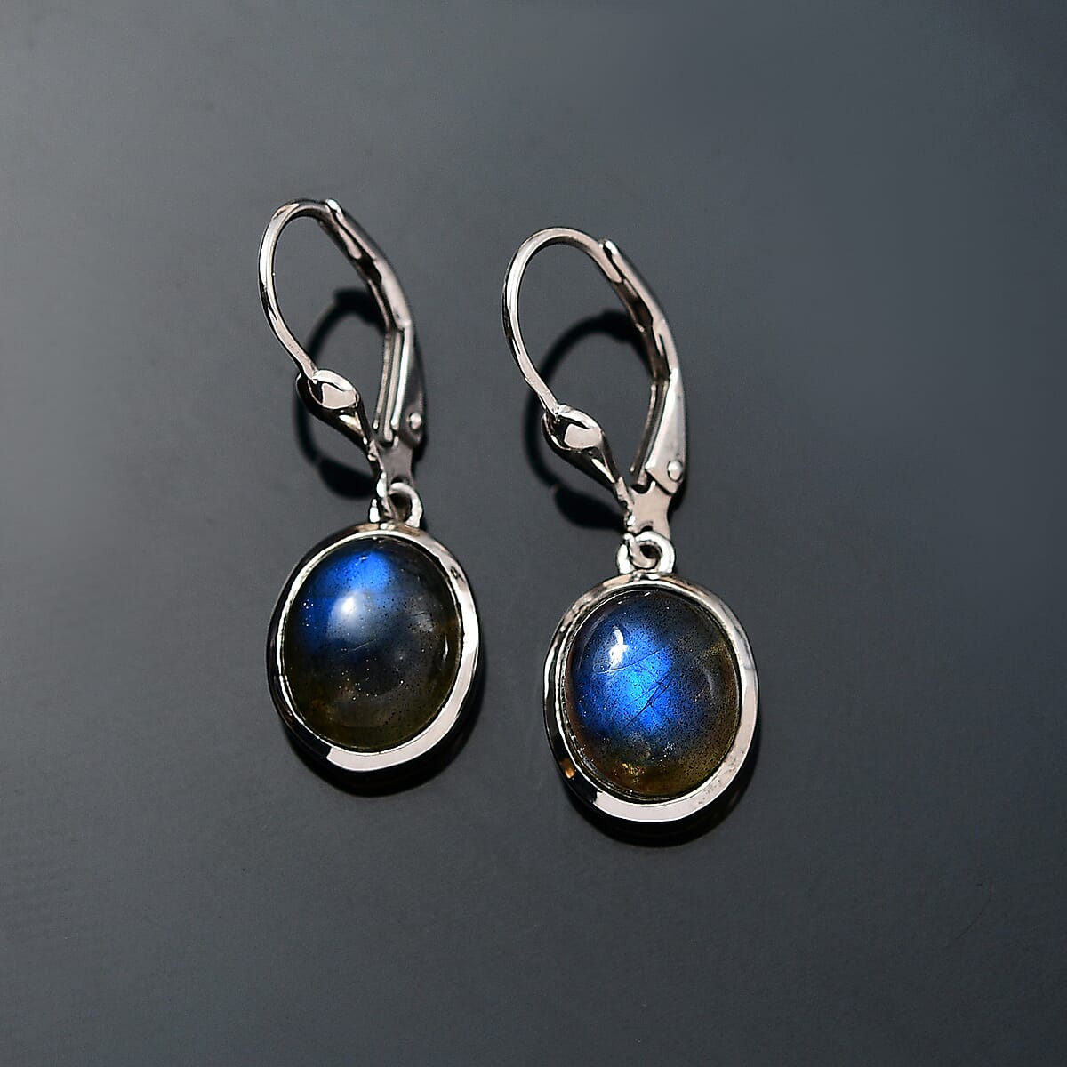 Malagasy Labradorite Solitaire Lever Back Earrings in Platinum Over Sterling Silver 6.75 ctw image number 1