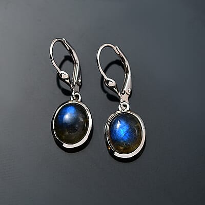Malagasy Labradorite Solitaire Lever Back Earrings in Platinum Over Sterling Silver 6.75 ctw