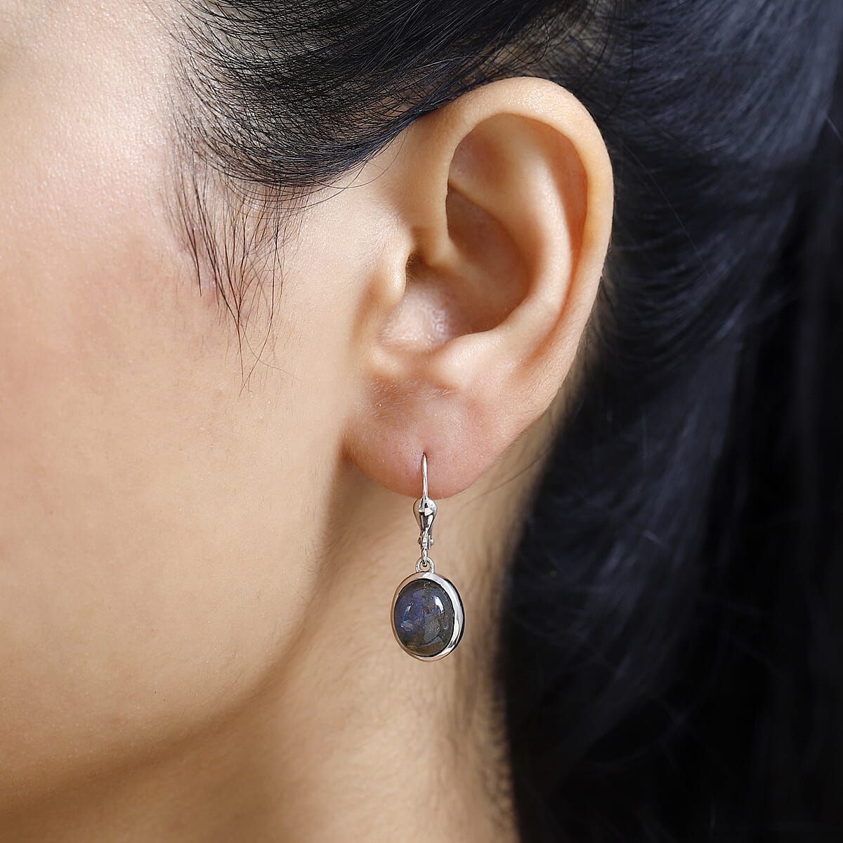 Malagasy Labradorite Solitaire Lever Back Earrings in Platinum Over Sterling Silver 6.75 ctw image number 2