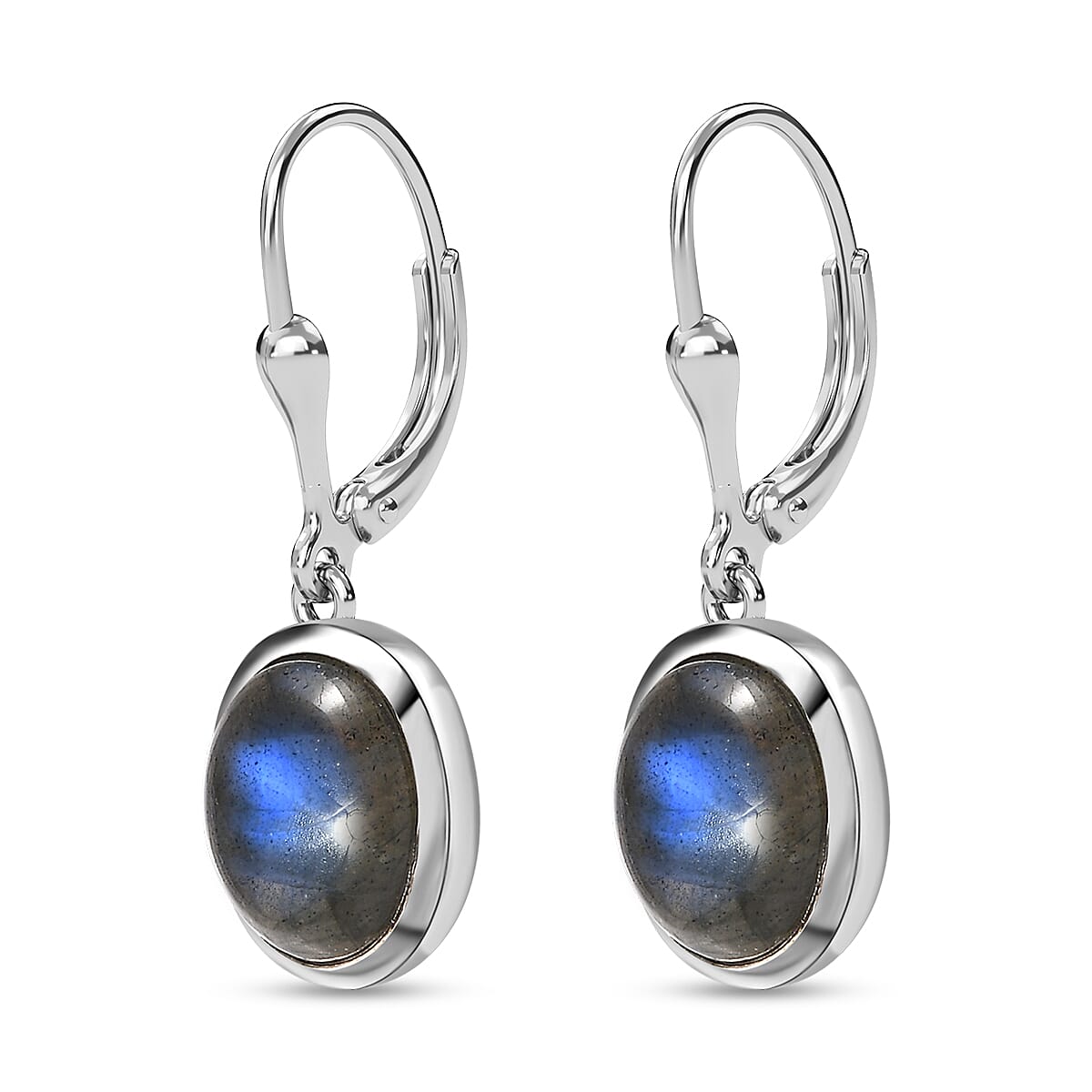 Malagasy Labradorite Solitaire Lever Back Earrings in Platinum Over Sterling Silver 6.75 ctw image number 3