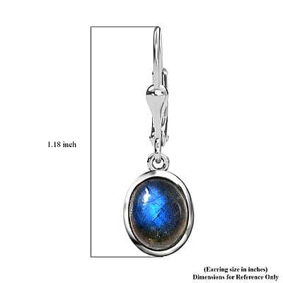 Malagasy Labradorite Solitaire Lever Back Earrings in Platinum Over Sterling Silver 6.75 ctw
