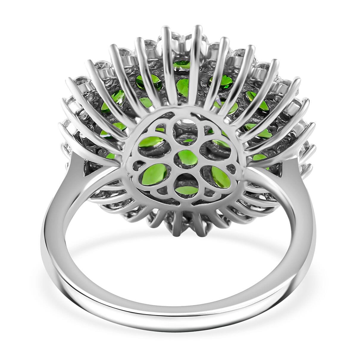 Chrome Diopside and White Zircon Floral Spray Ring in Platinum Over Sterling Silver (Size 6.0) 4.85 ctw image number 3