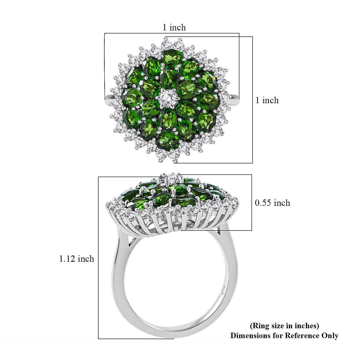 Chrome Diopside and White Zircon Floral Spray Ring in Platinum Over Sterling Silver (Size 6.0) 4.85 ctw image number 4
