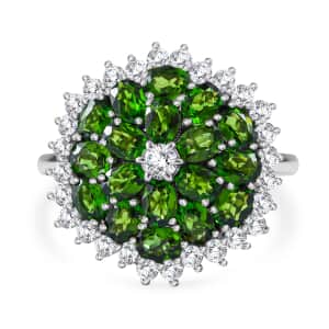 Chrome Diopside and White Zircon Floral Spray Ring in Platinum Over Sterling Silver (Size 9.0) 4.85 ctw