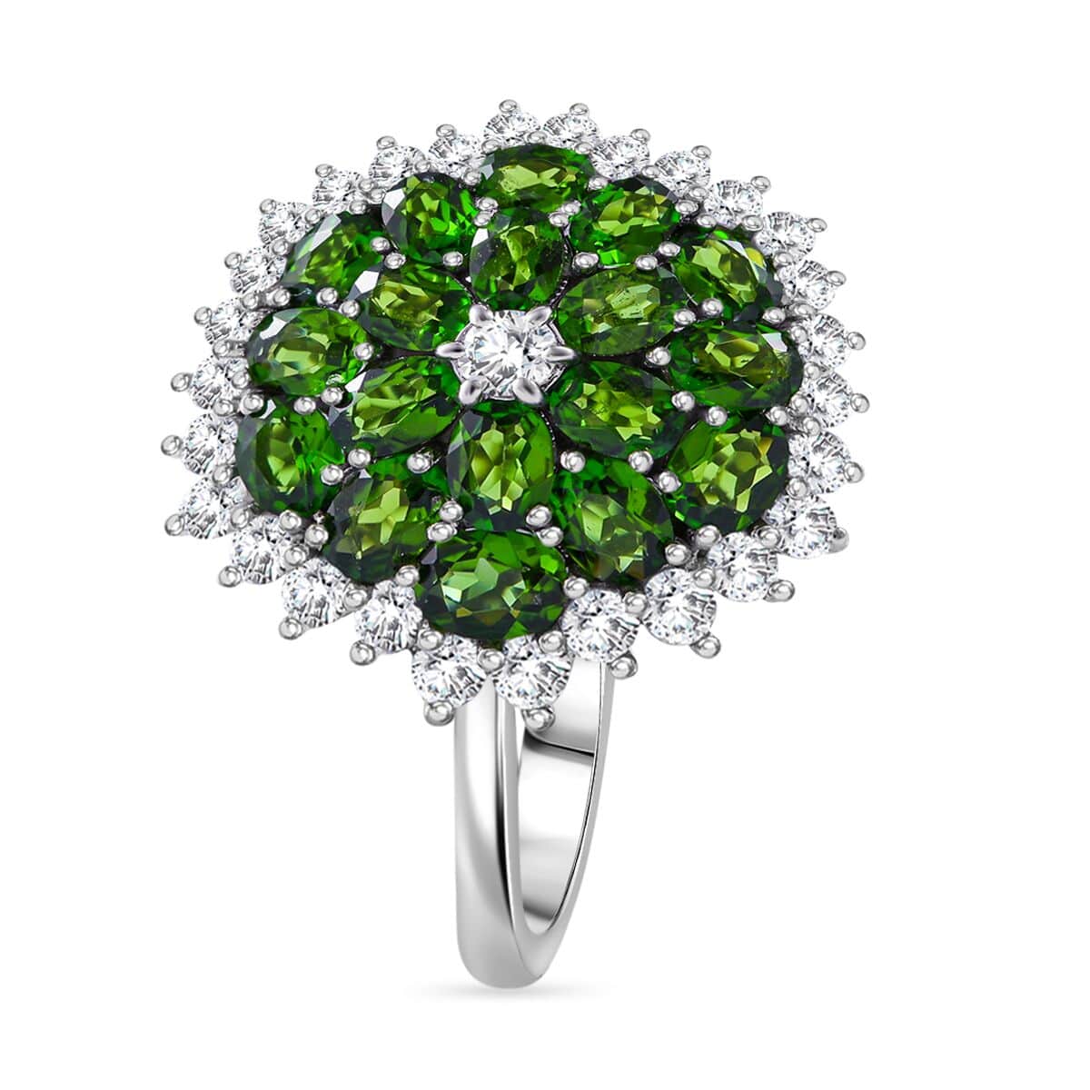 Chrome Diopside and White Zircon Floral Spray Ring in Platinum Over Sterling Silver (Size 9.0) 4.85 ctw image number 2