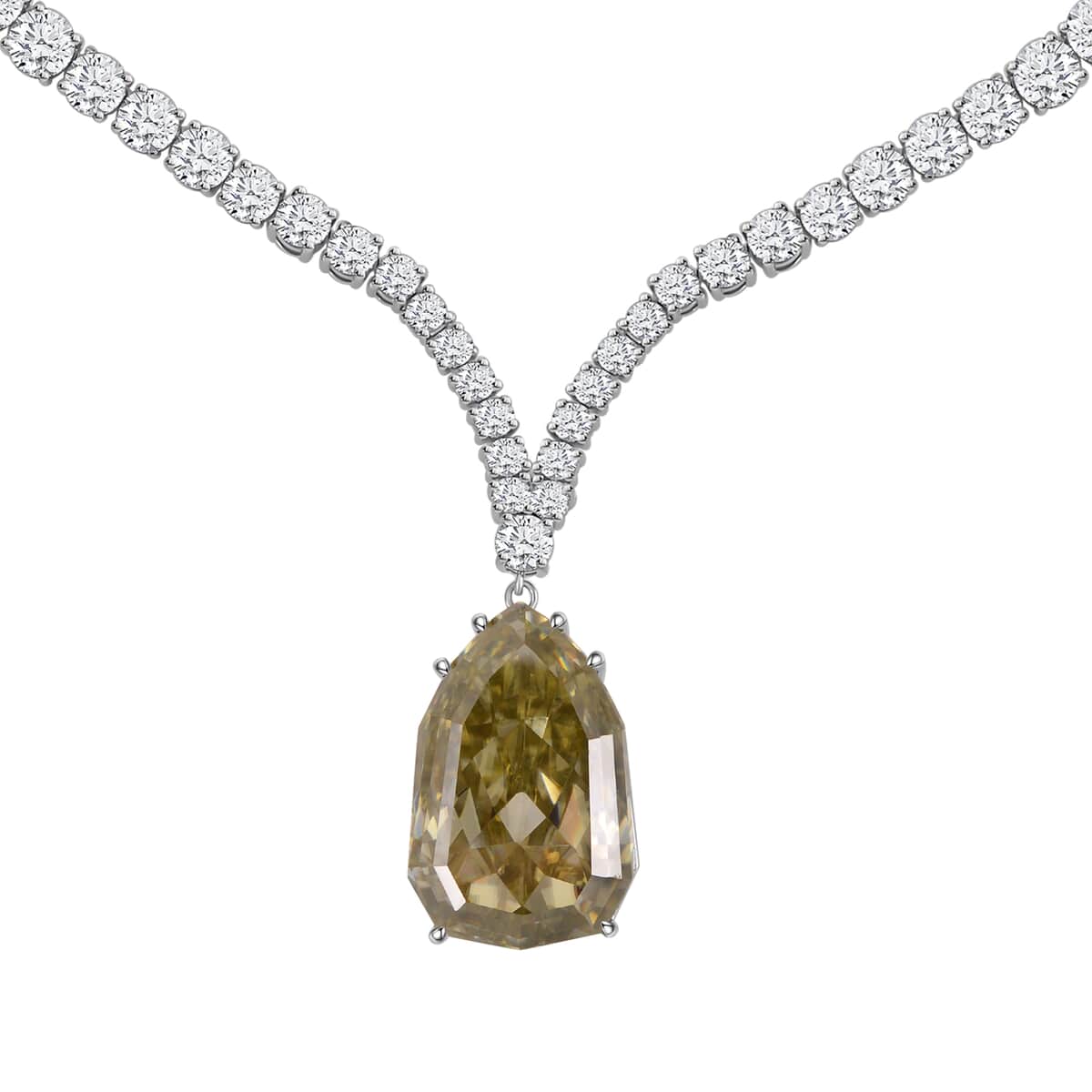 Yellow and White Moissanite Drop Necklace 18 Inches in Rhodium Over Sterling Silver 103.80 ctw image number 0