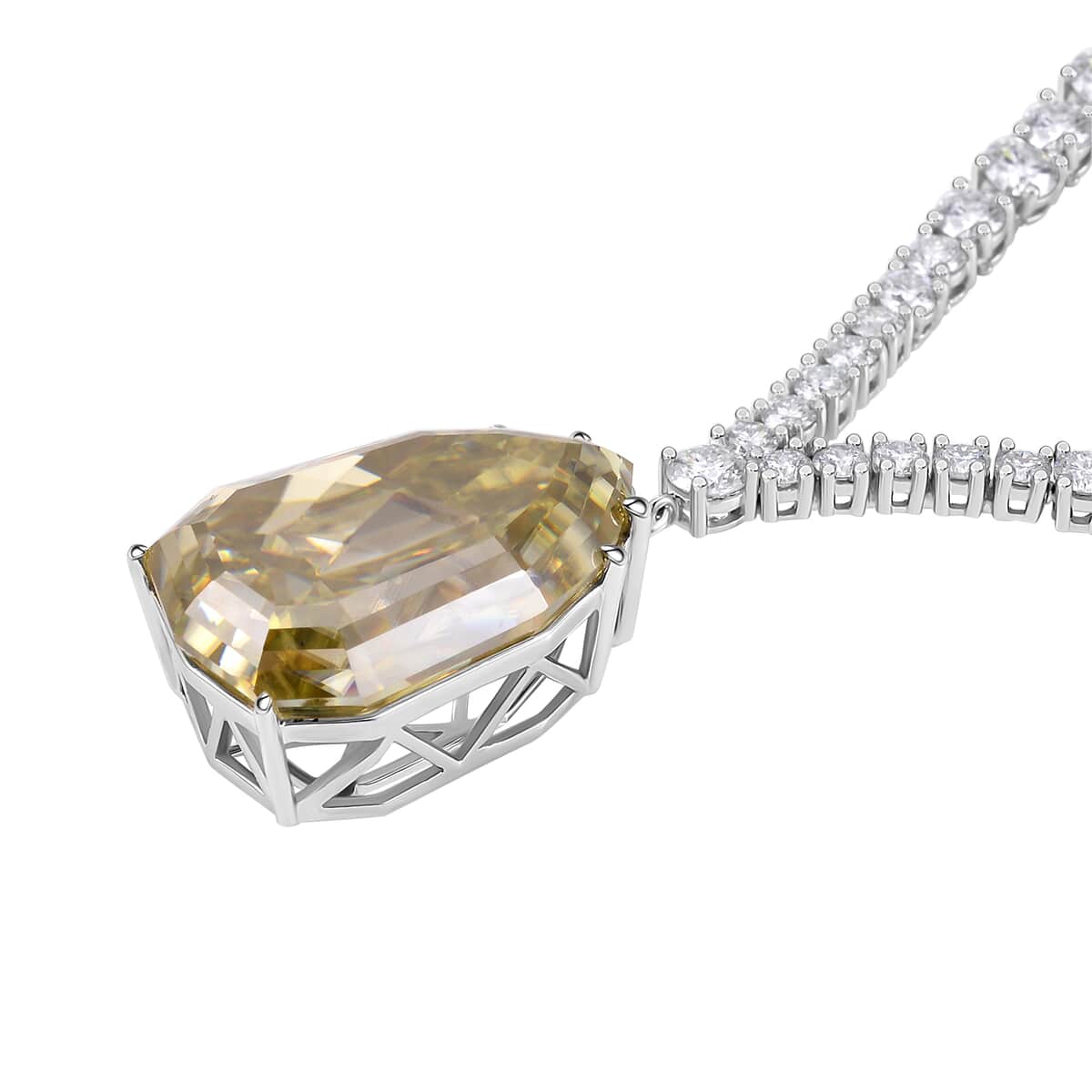 Yellow and White Moissanite Drop Necklace 18 Inches in Rhodium Over Sterling Silver 103.80 ctw image number 4