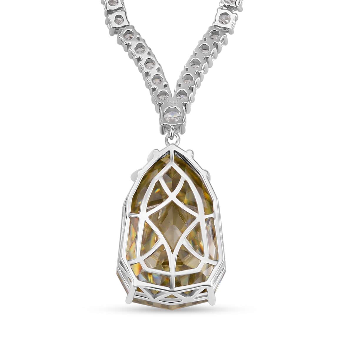 Yellow and White Moissanite Drop Necklace 18 Inches in Rhodium Over Sterling Silver 103.80 ctw image number 5