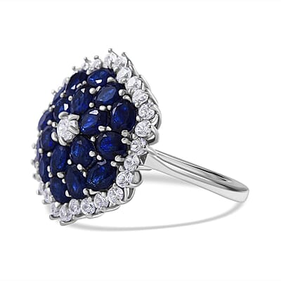Masoala Sapphire (D) and White Zircon 6.10 ctw Ring in Platinum Over Sterling Silver (Size 10.0)